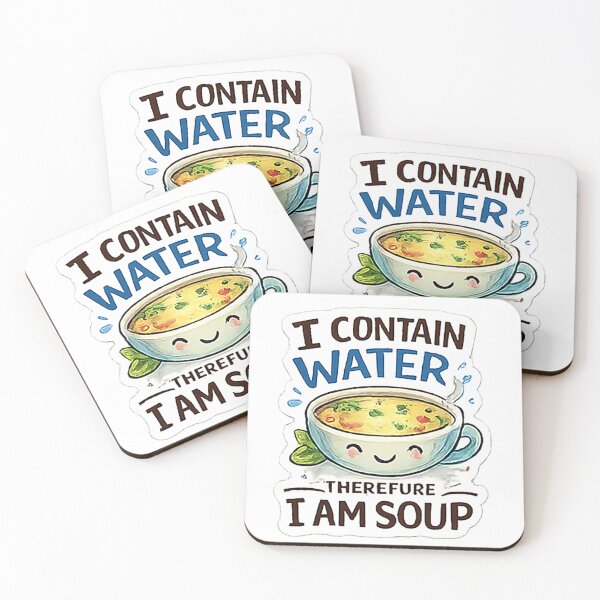 Item preview, I Contain Water Therefore I Am Soup Funny Coffee Sticker designed and sold by 3DDDC.