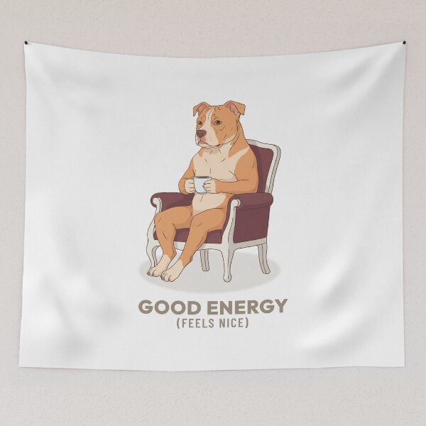Item preview, Cozy Pitbull Dog Drinking Coffee Retro Illustration designed and sold by Cozy Vintage Animal.