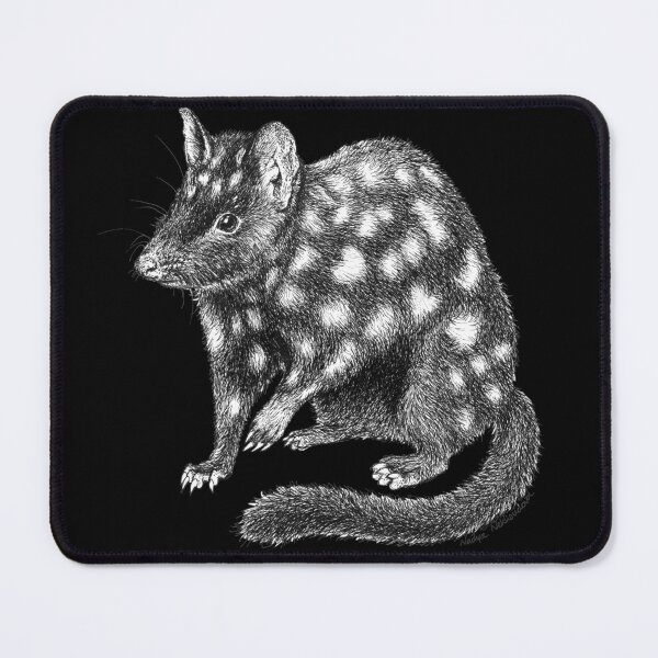Item preview, Eastern Quoll - pen & ink Australian wildlife illustration on BLACK background designed and sold by Nadya Neklioudova.