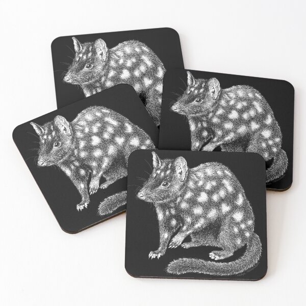 Item preview, Eastern Quoll - pen & ink Australian wildlife illustration on BLACK background designed and sold by Nadya Neklioudova.
