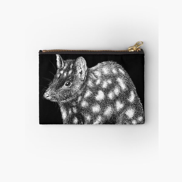 Item preview, Eastern Quoll - pen & ink Australian wildlife illustration on BLACK background designed and sold by Nadya Neklioudova.
