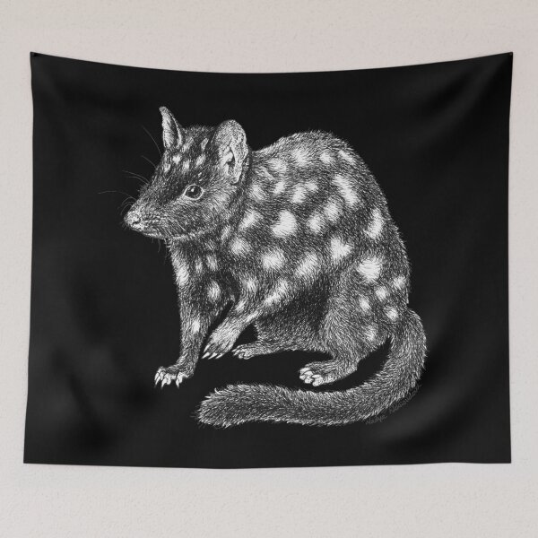 Item preview, Eastern Quoll - pen & ink Australian wildlife illustration on BLACK background designed and sold by Nadya Neklioudova.