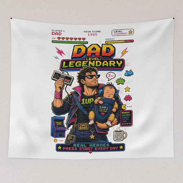 Item preview, Gamer Dad Legendary Level Retro Arcade 8 Bit designed and sold by JonelleTshirts.