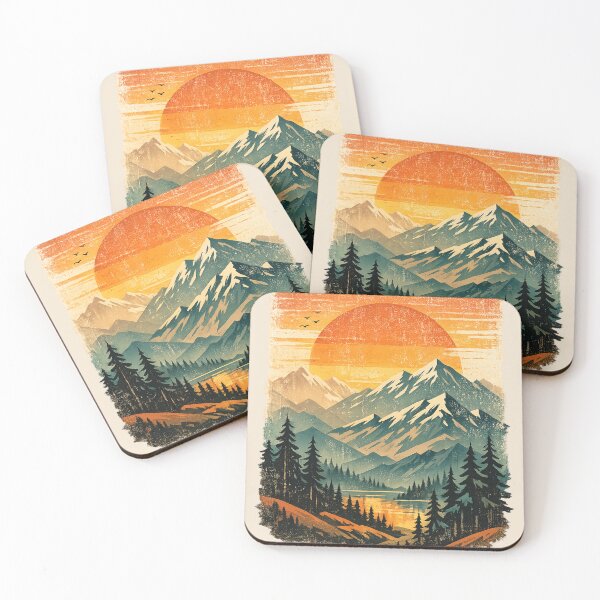 Item preview, Retro Mountain Sunset Travel Poster | Vintage Nature Art designed and sold by Moons Studio.