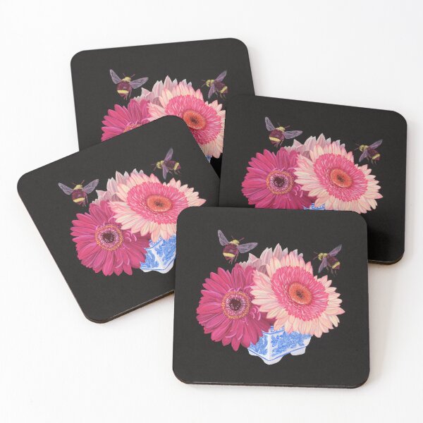 Item preview, Gerber Daisies and Bumble Bees in Delft Gouache Painting designed and sold by heidiherreraart.