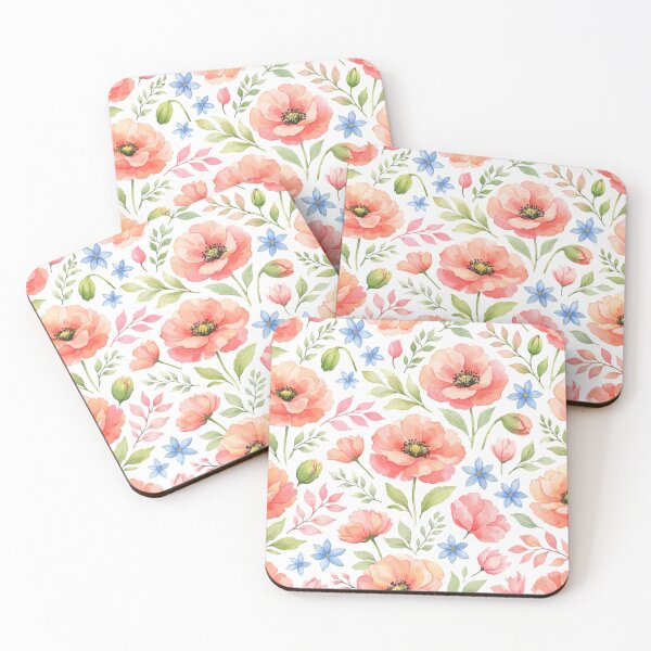 Item preview, Floral Pattern Coral Pink and Blue Flowers designed and sold by Owcomm.
