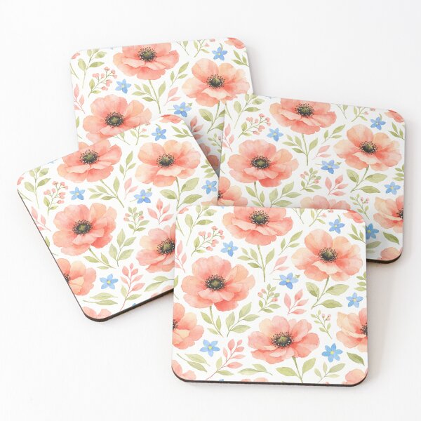 Item preview, Coral Pink Blooms with Blue Wildflowers designed and sold by Owcomm.