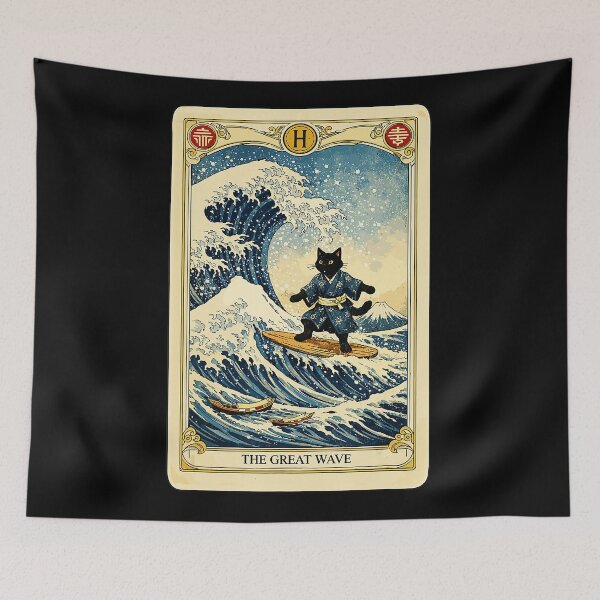 Item preview, Mystic Black Cat Surfing Vintage Ocean Tarot Wave designed and sold by titanlevi.