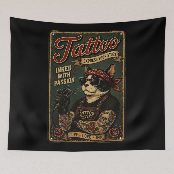 Item preview, Vintage Tattoo Cat Artist Retro Ink Culture Streetwear designed and sold by Modaozushi216.