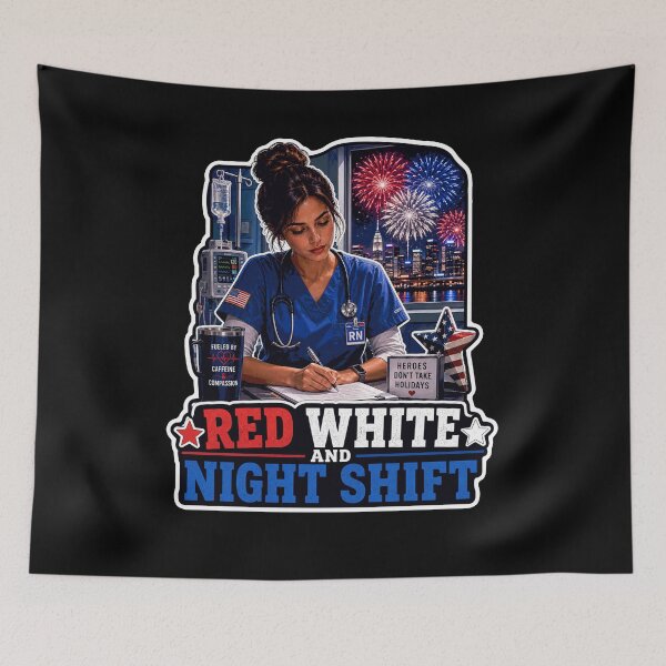 Item preview, Red White and Night Shift Nurse Patriotic RN designed and sold by No Limits T-Shirts.