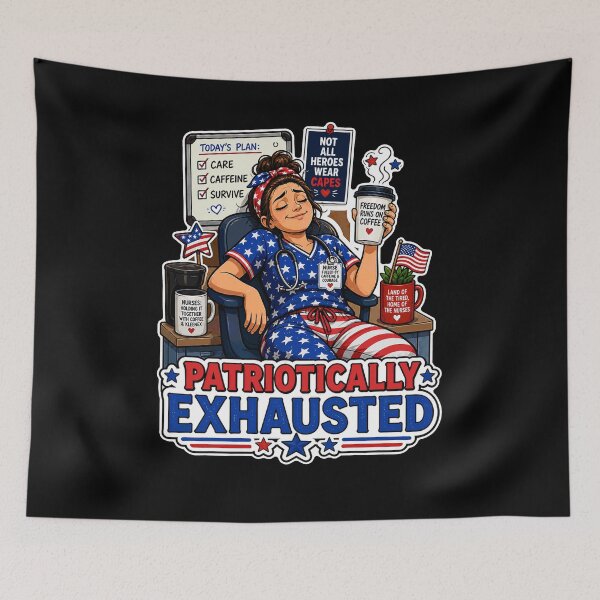 Item preview, Patriotically Exhausted Nurse Coffee USA Flag designed and sold by No Limits T-Shirts.