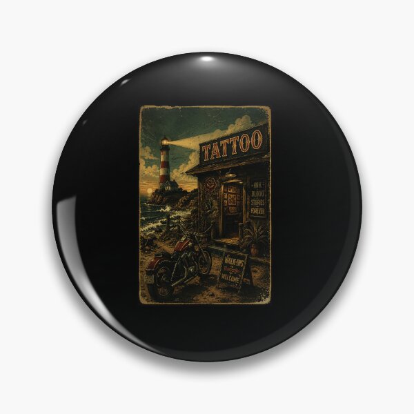Item preview, Vintage Tattoo Shop Lighthouse Biker Coastal Gothic Retro designed and sold by Modaozushi216.