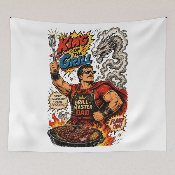 Item preview, Dad King of the Grill Comic Book Style Vintage Dragon designed and sold by JonelleTshirts.