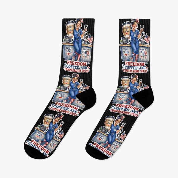 Item preview, Freedom Coffee Compression Socks Nurse USA designed and sold by No Limits T-Shirts.