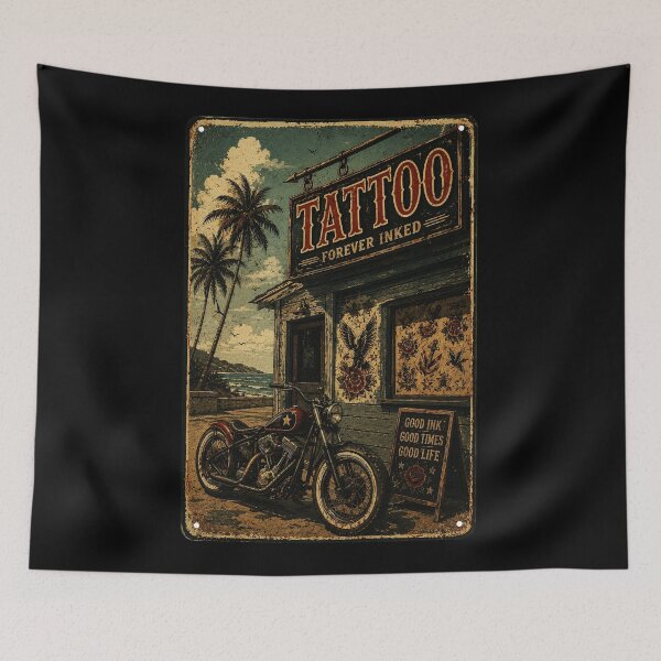 Item preview, Vintage Coastal Tattoo Shop Biker Retro Palm Tree designed and sold by Modaozushi216.