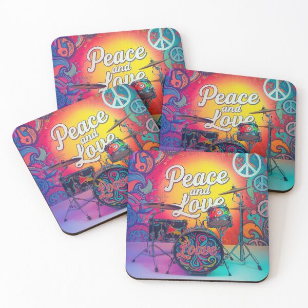 Item preview, Retro Psychedelic Peace and Love Drum Kit Art designed and sold by Jajahshop.