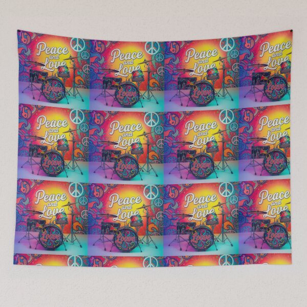 Item preview, Retro Psychedelic Peace and Love Drum Kit Art designed and sold by Jajahshop.