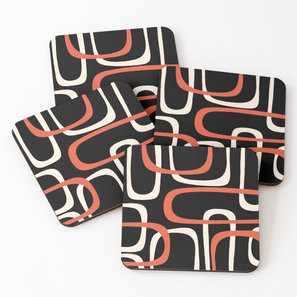 Item preview, Mid Century Modern Retro Loops Pattern in Black Orange Cream designed and sold by kierkegaard.