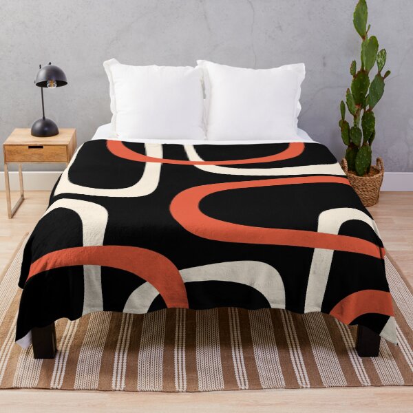 Item preview, Mid Century Modern Retro Loops Pattern in Black Orange Cream designed and sold by kierkegaard.