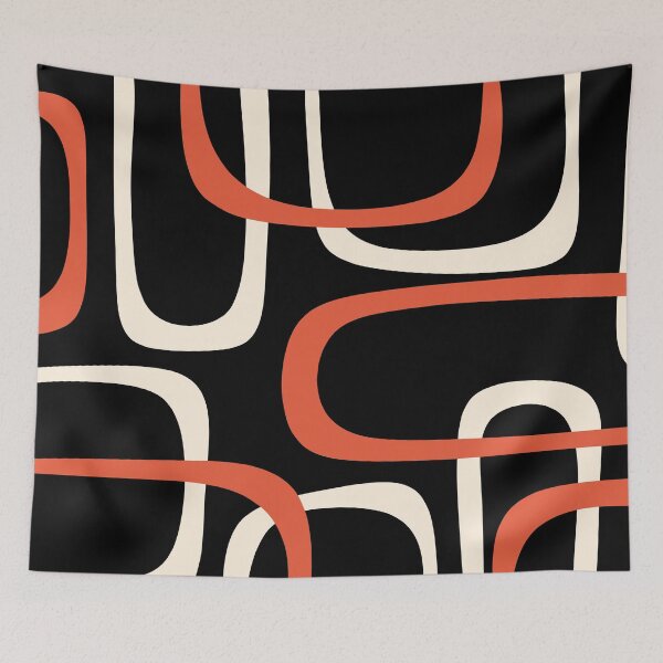 Item preview, Mid Century Modern Retro Loops Pattern in Black Orange Cream designed and sold by kierkegaard.