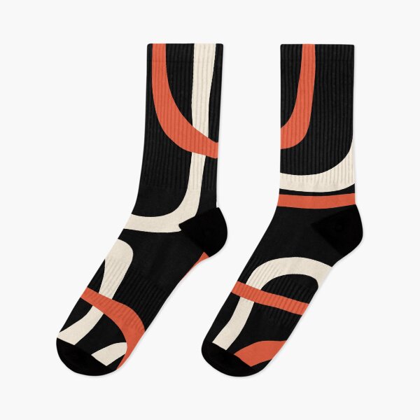 Item preview, Mid Century Modern Retro Loops Pattern in Black Orange Cream designed and sold by kierkegaard.