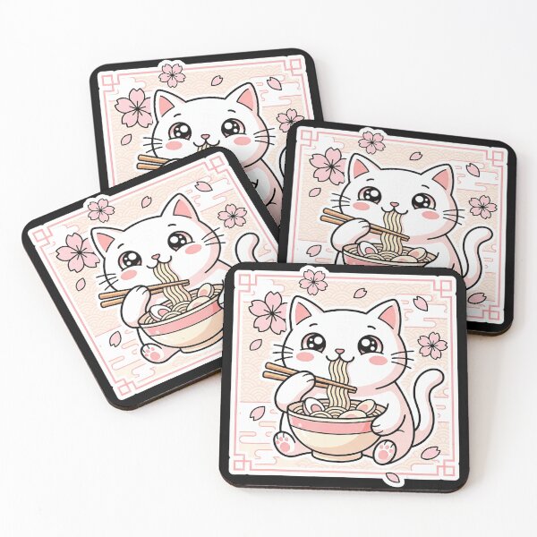 Item preview, Kawaii Ramen Cat With Cherry Blossoms Soft Japanese Style designed and sold by titanlevi.