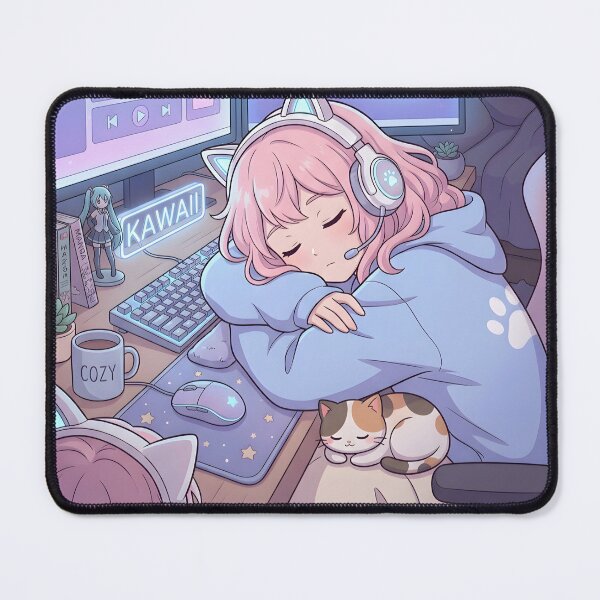 Item preview, AFK Cozy Gamer | Lo-fi Waifu & Cat Ear Headphone Art designed and sold by OVERRIDESTUDIOS.