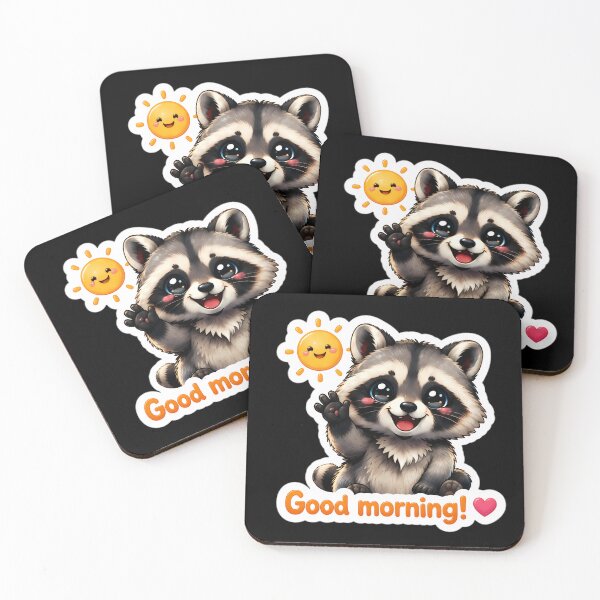 Item preview, Cute Raccoon Good Morning Sunshine Sticker designed and sold by LuisWorks.