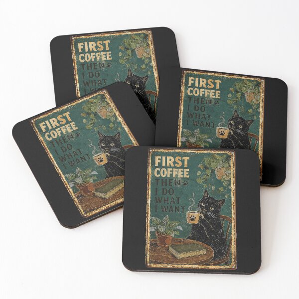 Item preview, Vintage Black Cat Coffee Quote With Cozy Moody Reading Room designed and sold by eliramaison.