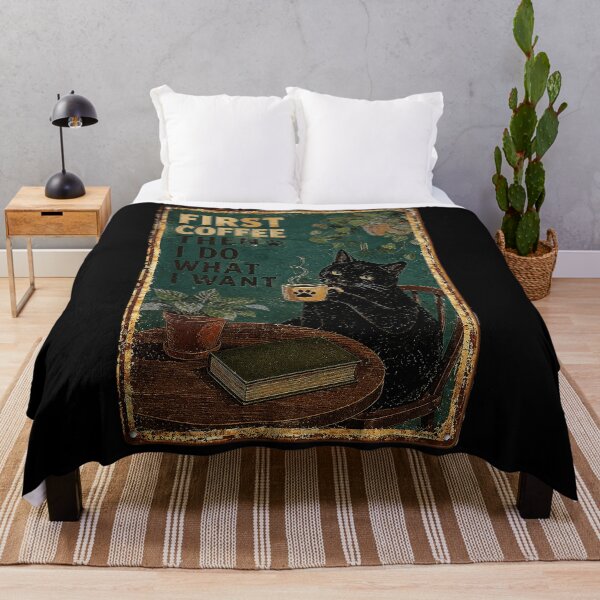 Item preview, Vintage Black Cat Coffee Quote With Cozy Moody Reading Room designed and sold by eliramaison.