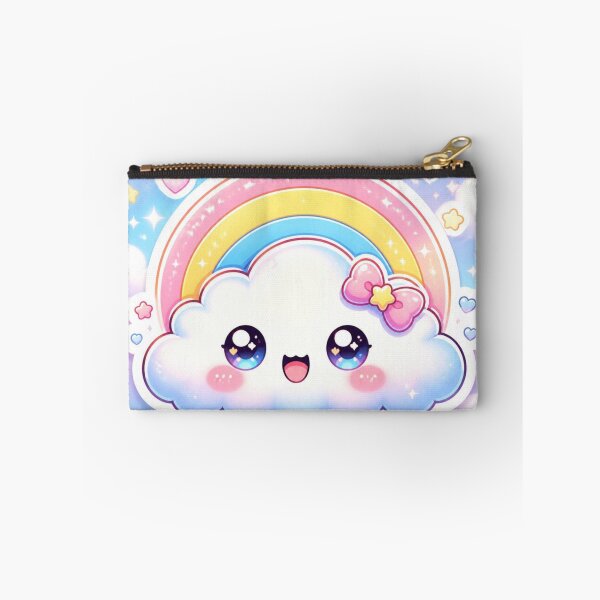 Item preview, Kawaii Rainbow Cloud Raining Hearts Cute Pastel Sticker Whimsical Love Art designed and sold by Cosmic Zodiac Studio.