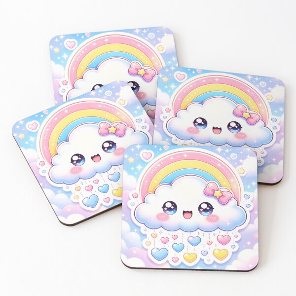 Item preview, Kawaii Rainbow Cloud Raining Hearts Cute Pastel Sticker Whimsical Love Art designed and sold by Cosmic Zodiac Studio.