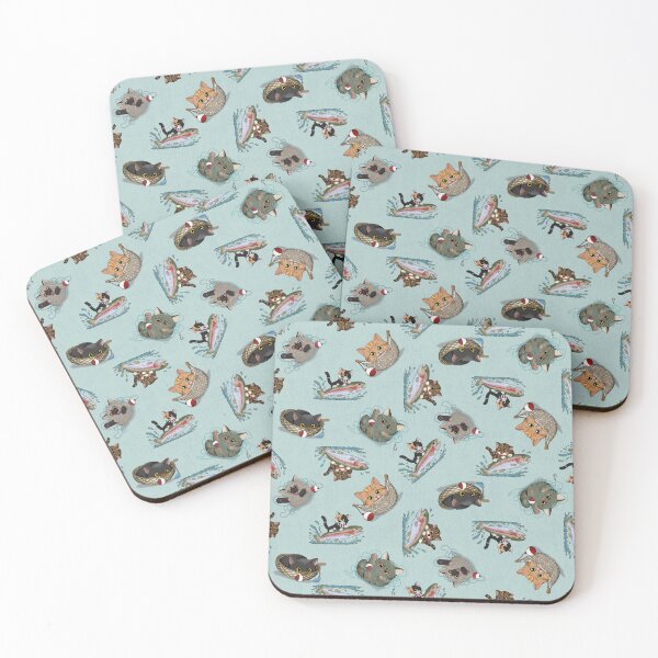 Item preview, Fishing Kittens Tossed Pattern – Cute Trout Cat Design designed and sold by DerpCat Sketches.