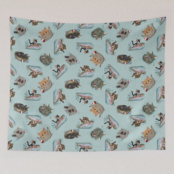 Item preview, Fishing Kittens Tossed Pattern – Cute Trout Cat Design designed and sold by DerpCat Sketches.