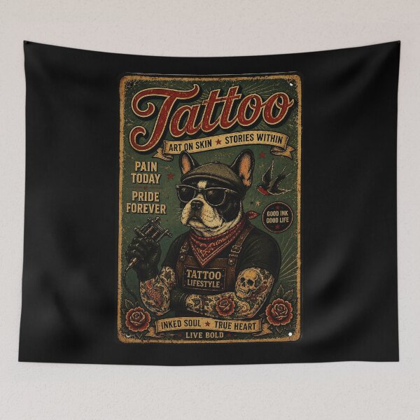 Item preview, Vintage Tattoo Bulldog Retro Ink Lifestyle Streetwear Illustration designed and sold by Modaozushi216.