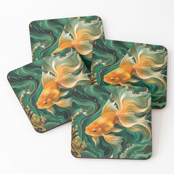 Item preview, Luxury Goldfish in Emerald Waves designed and sold by ms_illustration.