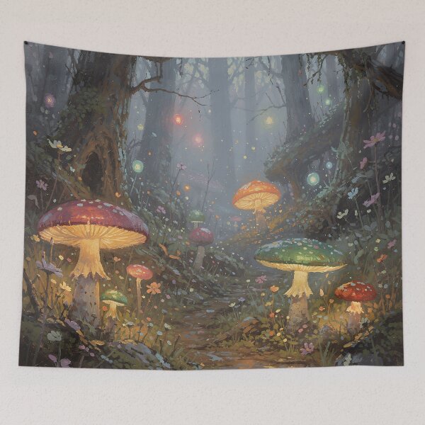 Item preview, Enchanted Mushroom Forest Fantasy Art | Glowing Fairycore Woodland Scene designed and sold by cr6zym1nd.