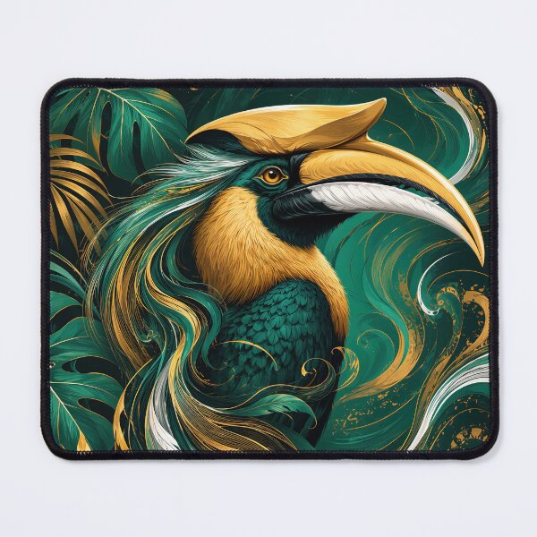 Item preview, Emerald Hornbill Majesty, Tropical Gold Jungle Bird Art designed and sold by ms_illustration.