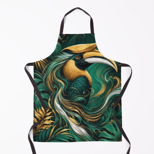 Item preview, Emerald Hornbill Majesty, Tropical Gold Jungle Bird Art designed and sold by ms_illustration.