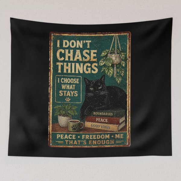 Item preview, Vintage Black Cat Boundaries Quote With Cozy Peaceful Home Vibes designed and sold by eliramaison.