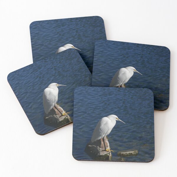 Item preview, Pure White Snowy Egret on Deep Blue Water designed and sold by sky earth human.