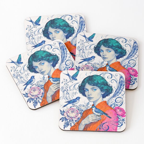 Item preview, Blue Eyed Dreamer with Birds and Peonies designed and sold by KiraChie.