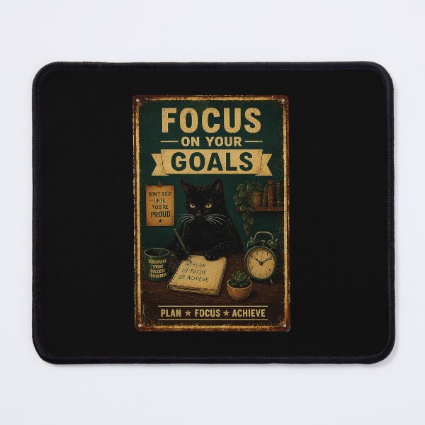 Item preview, Black Cat Motivation Vintage Focus Goals Retro Productivity designed and sold by eliramaison.