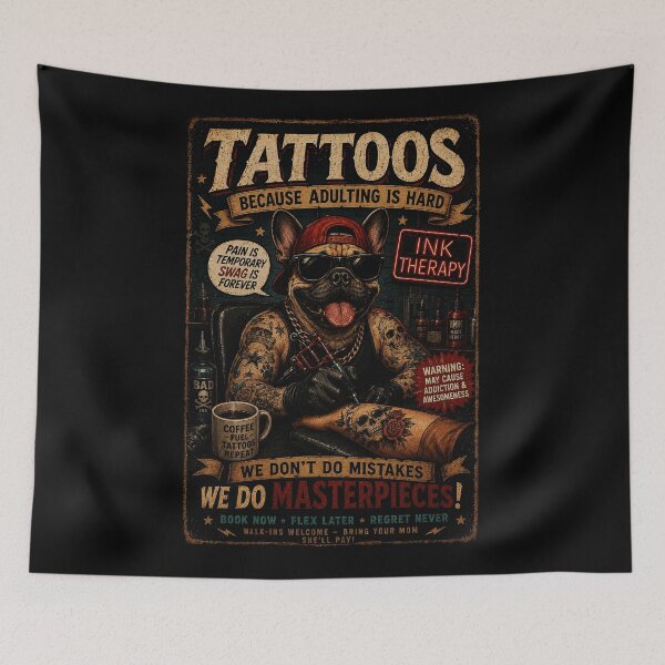 Item preview, Funny Tattoo Bulldog Vintage Ink Therapy Retro Poster designed and sold by Modaozushi216.