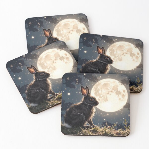 Item preview, Black Bunny in Moonlight — Japanese Night Art designed and sold by Mugen-Champloo.