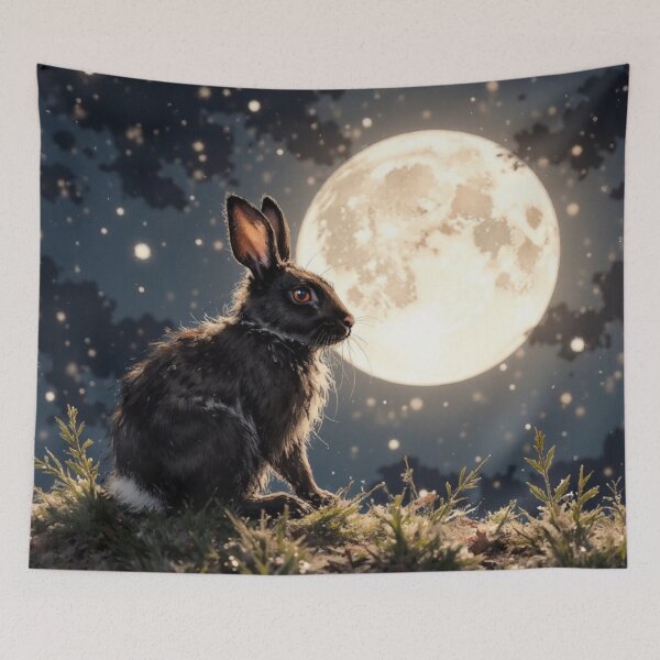 Item preview, Black Bunny in Moonlight — Japanese Night Art designed and sold by Mugen-Champloo.
