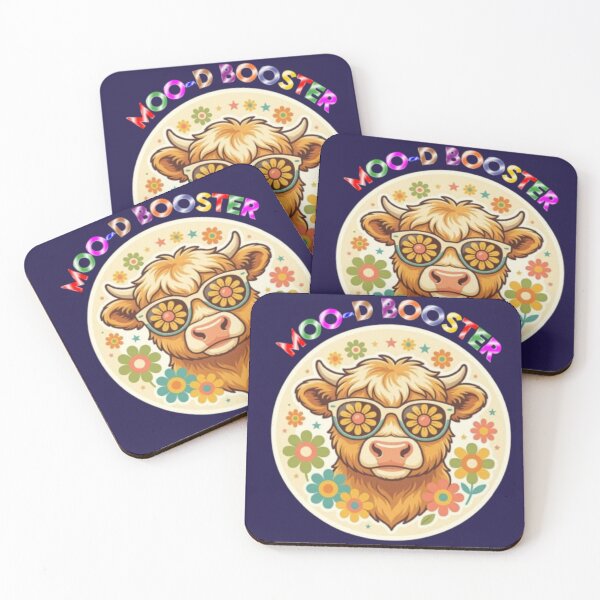Item preview, Mood Booster Highland Cow Retro Flower Sunglasses Cute Groovy Cow Cartoon designed and sold by HopeAndHustle.