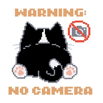 Artwork thumbnail, Warning: No Camera │ Pixel Cat by sixsixsix.shop
