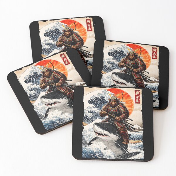 Item preview, Samurai Bigfoot Riding Shark Through Retro Japanese Ocean Waves designed and sold by titanlevi.