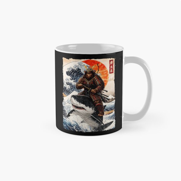 Item preview, Samurai Bigfoot Riding Shark Through Retro Japanese Ocean Waves designed and sold by titanlevi.